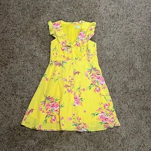 Bar III Yellow Floral Flutter Sleeve Dress | Size L